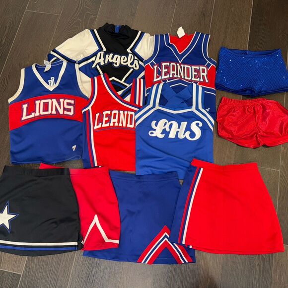 Lot Cheerleading Cheer Uniforms Costumes Cheerleader Blue Red Varsity 11 Pieces - Picture 1 of 14